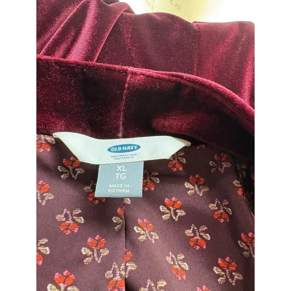 Old Navy Womens XL Burgundy Velvet Blazer Shawl Collar Single Button Jacket Wine - Picture 4 of 8